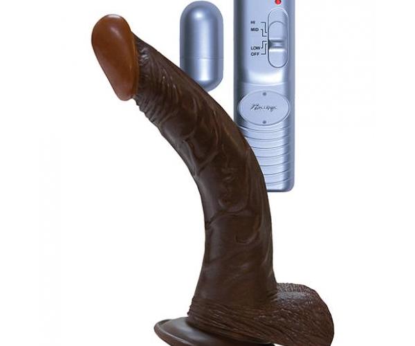 All American Whopper 8 inches Curved Vibrating Dong, Balls Brown